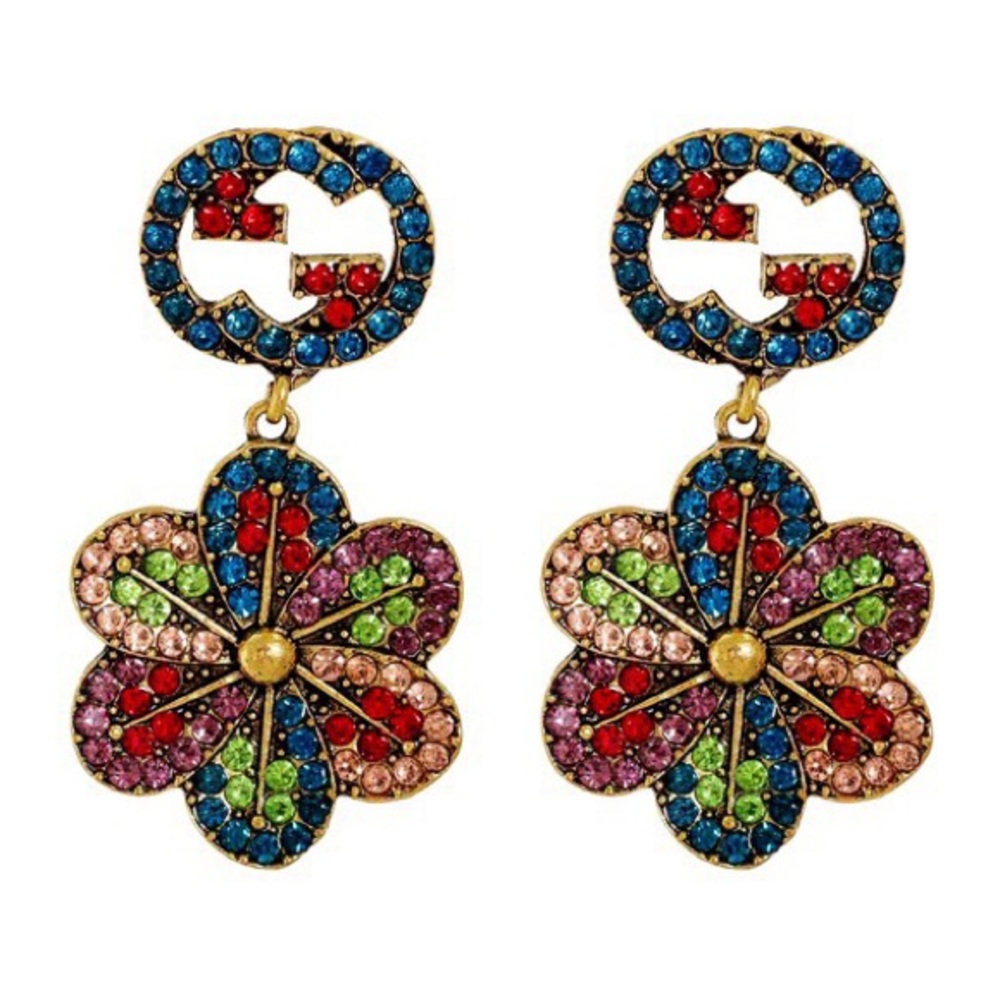 New Gold Multicolored Stud Dangle Earrings